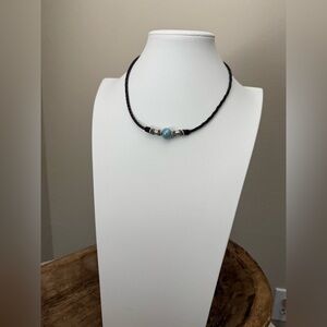 Lizzie James Brown Braided Necklace with Blue and Silver Beads